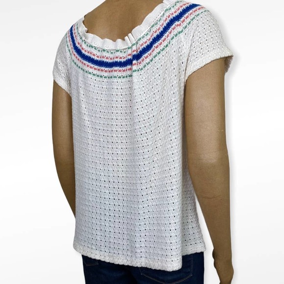 Vintage Crocheted Peasant Blouse Short Sleeve Knit Top - Picture 6 of 11